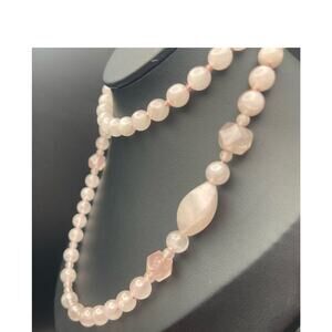 Rose Quartz Pink Stone Beaded 27" Necklace No Clasp Knotted Varied Shapes Unique
